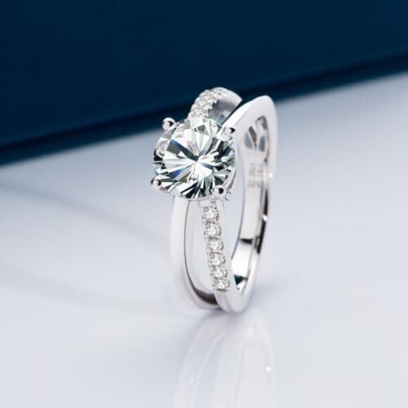 Moissanite Engagement Rings for Women,Moissanite Wedding Ring 2CT D Color VVS1 - Picture 2 of 6